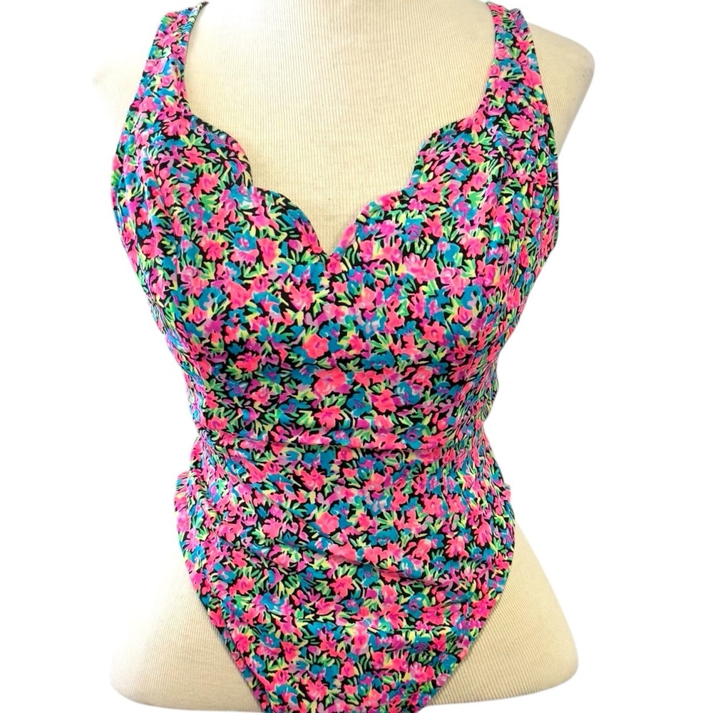 Vintage Electric Neon Sassafras  High Cut Rise Beach 80s 90s Neon Floral EVC HTF